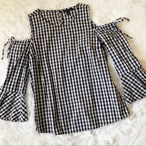 Gingham Cold Shoulder Top
